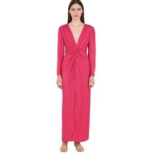 Ronny Kobo Pink‎ Zebra Print Long Sleeve V Neck Maxi Dress Size M